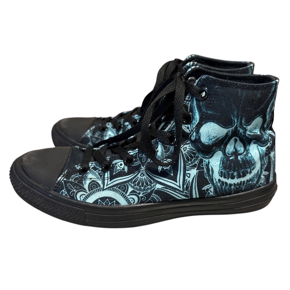 RAAD Aqua Blue Skull Mandala High Top Sneakers Shoes, M7.5/W9,Street Urban Skate